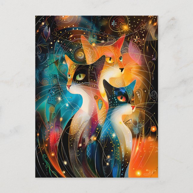 Abstract Cat Portrait Amidst Galactic Wonders Postcard (Front)