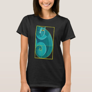 Abstract Cat Sitting In Fibonacci Golden Spiral T-Shirt