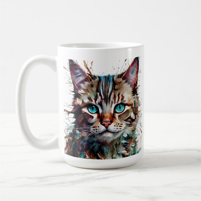 Abstract Cat Spatter Art Blank Greeting  Coffee Mug (Left)