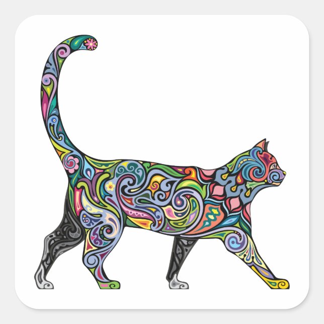 Abstract Cat Square Sticker (Front)