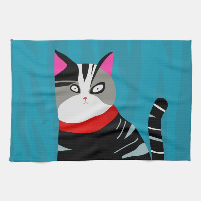 Abstract Cat Tea Towel (Horizontal)