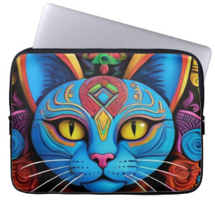 Abstract Cat With Yellow Eyes Laptop Sleeve