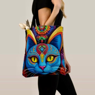 Abstract Cat With Yellow Eyes Tote Bag