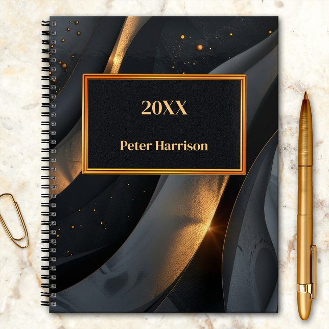 Abstract Celestial Black Gold Planner (Planner featuring a stylish celestial abstract design in copper gold and grey black colors)