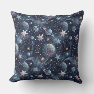 Abstract Celestial Planets & Stars Space Pattern Cushion