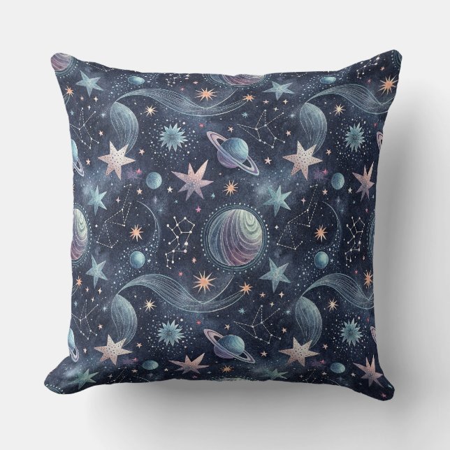 Abstract Celestial Planets & Stars Space Pattern Cushion (Front)