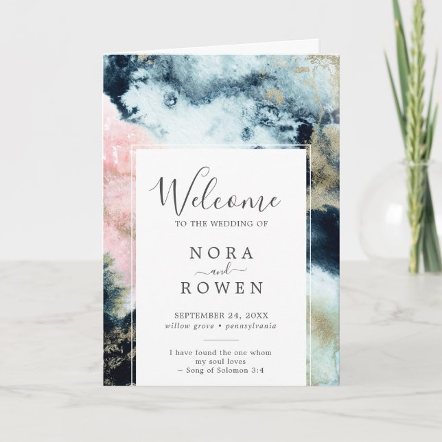 Abstract Celestial Watercolor Folded Wedding Programme (Front)