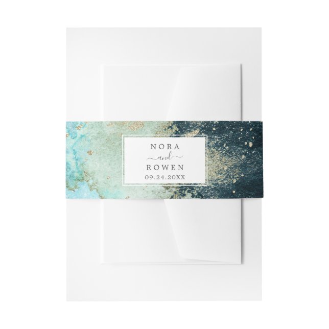 Abstract Celestial Watercolor Wedding Invitation Belly Band (Front Example)