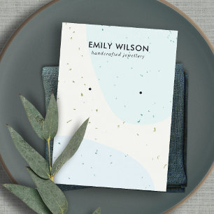 ABSTRACT CERAMIC BLUE WAVE STUD EARRING DISPLAY BUSINESS CARD