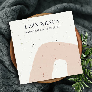 ABSTRACT CERAMIC BLUSH PEACH STUD EARRING DISPLAY SQUARE BUSINESS CARD