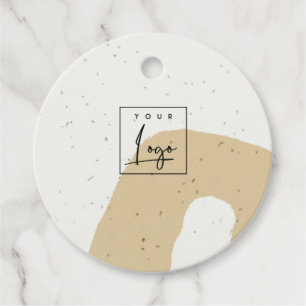 Abstract Ceramic Ochre Yellow Speckled Shape Logo Favour Tags