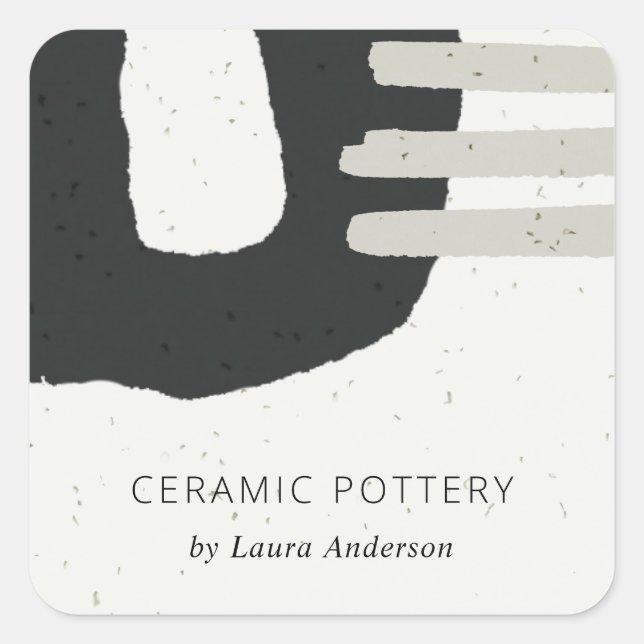 ABSTRACT CERAMIC TEXTURE BLACK GREY CHIC SPECKLED SQUARE STICKER (Front)