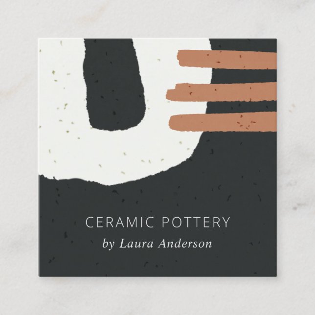 ABSTRACT CERAMIC TEXTURE BLACK WHITE RUST SPECKLED SQUARE BUSINESS CARD (Front)