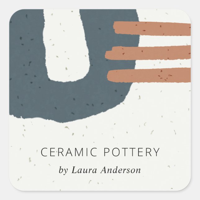 ABSTRACT CERAMIC TEXTURE BLUE BLACK RUST SPECKLED SQUARE STICKER (Front)