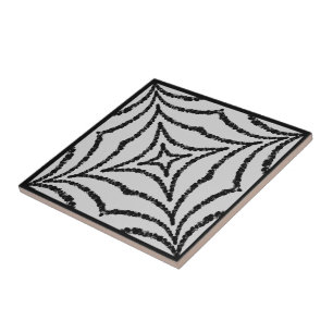 Abstract Chained Web Black On Grey Geo Pattern Tile