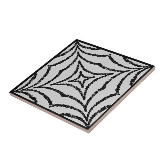 Abstract Chained Web Black On Grey Geo Pattern Tile (Side)