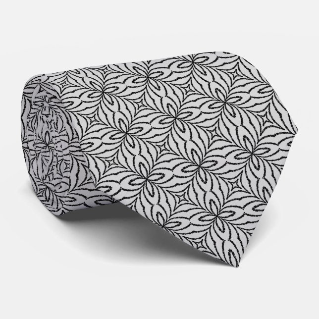 Abstract Chained Web Black On Grey Repeat Pattern Tie (Rolled)