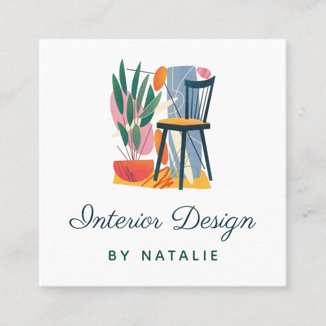 Abstract Chair Furniture Home Interior Designer Square Business Card (Front)