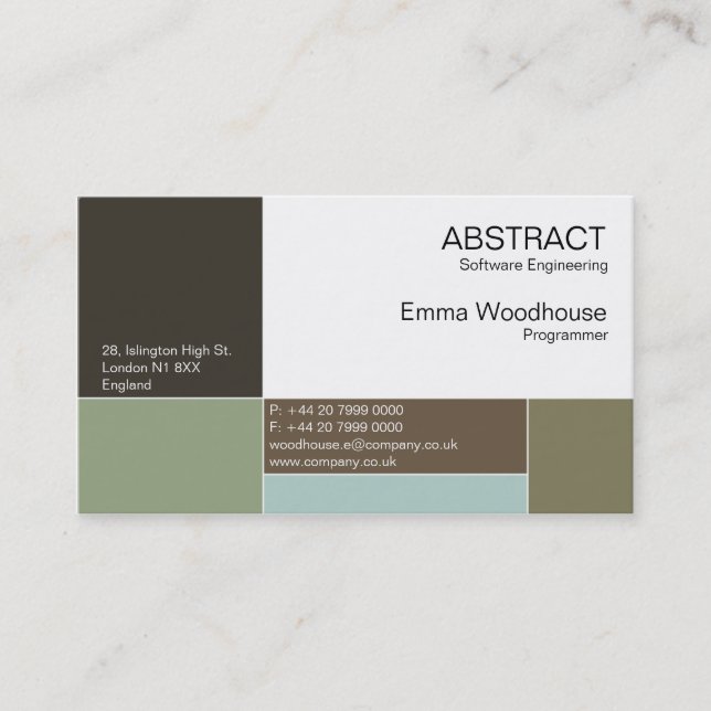 Abstract Charcoal, Tan & Light Blue Business Card (Front)