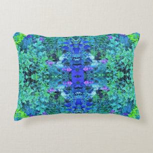 Abstract Chartreuse and Blue Foliage Pattern Decorative Cushion