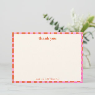 Abstract Checker Pink Orange Custom Baby Shower Thank You Card