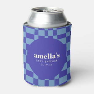 Abstract Checkerboard Blue Custom Baby Shower Can Cooler