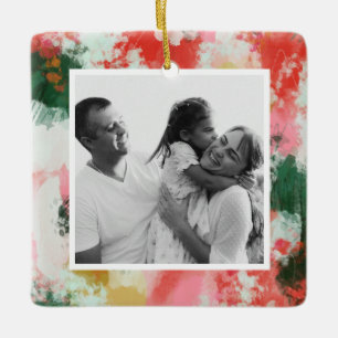 Abstract Cheer Christmas Holiday Photo Ceramic Ornament