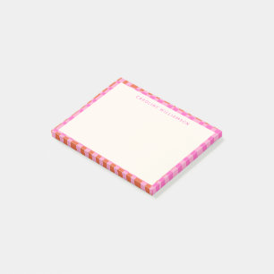 Abstract Chequerboard Pink Orange Custom Name Post-it Notes