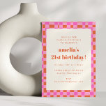 Abstract Chequered Art Pink Orange 21st Birthday Invitation<br><div class="desc">Abstract Chequered Art Pink Orange 21st Birthday Invitation</div>