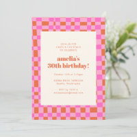 Abstract Chequered Art Pink Orange 30th Birthday