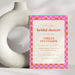 Abstract Chequered Art Pink Orange Bridal Shower Invitation<br><div class="desc">Abstract Chequered Art Pink Orange Bridal Shower Invitation</div>