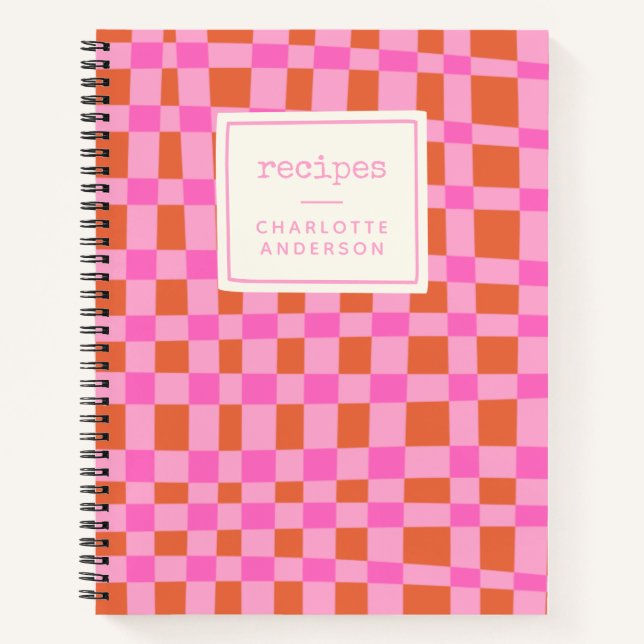 Abstract Chequered Pattern Pink Custom Recipe Notebook (Front)