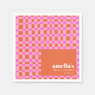 Abstract Chequered Pink Orange Custom Bridal Showe Napkin