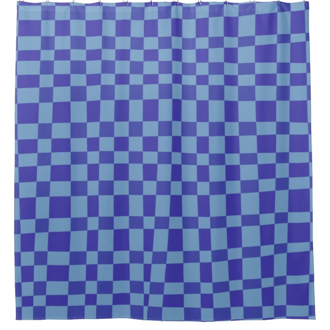 Abstract Chequered Shapes Pattern in Blue   Shower Curtain (Front)