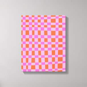 Abstract Chequered Shapes Pattern in Pink    Canvas Print