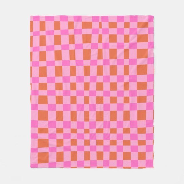 Abstract Chequered Shapes Pattern in Pink   Fleece Blanket (Front)