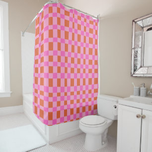 Abstract Chequered Shapes Pattern in Pink Shower Curtain