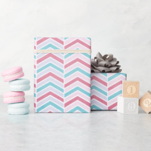 Abstract Cherry and Blue Faded Chevron Pattern Wrapping Paper