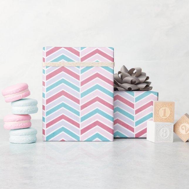 Abstract Cherry and Blue Faded Chevron Pattern Wrapping Paper (Baby Shower)