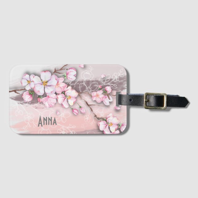 Abstract Cherry Blossoms Personalised Luggage Tag (Front Horizontal)