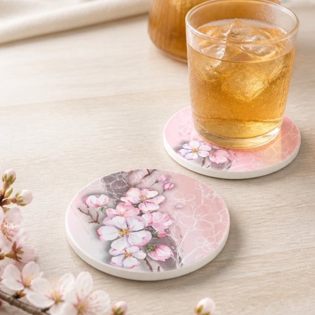 Abstract Cherry Blossoms Sandstone Coaster (Creator Uploaded)