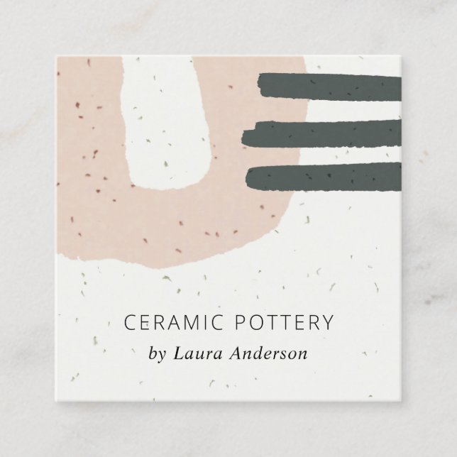 ABSTRACT CHIC CERAMIC TEXTURE PEACH PINK SPECKLED SQUARE BUSINESS CARD (Front)