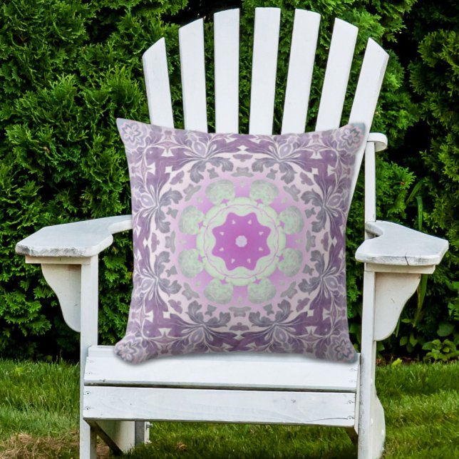 abstract chic girly pattern pastel purple damask outdoor cushion (abstract chic girly pattern pastel purple damask throw pillow)