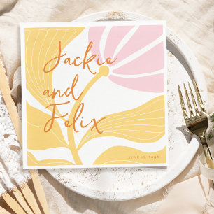 Abstract Chic Retro Colourful Floral Wedding Napkin
