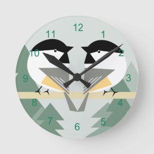 Abstract Chickadee Round Clock