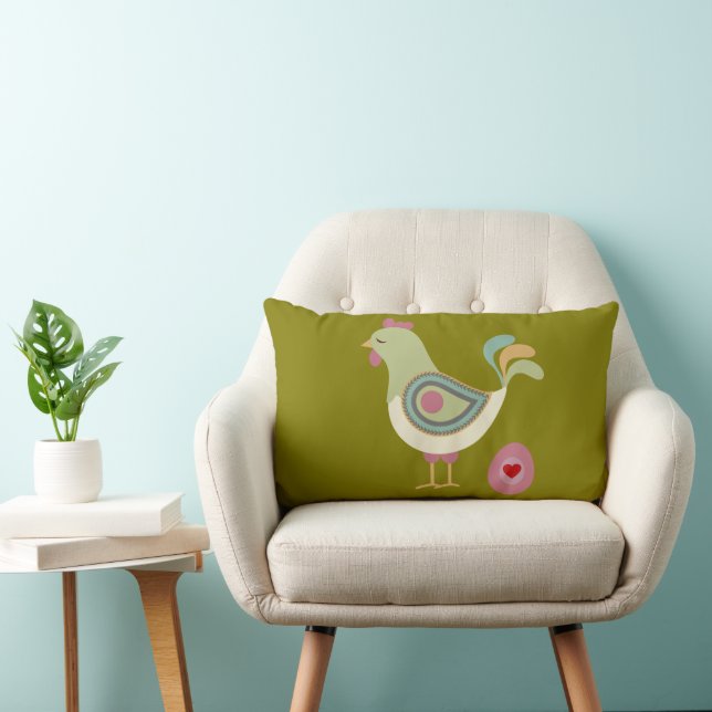 Abstract Chicken & Egg Pillow – Forest Green (Chair)