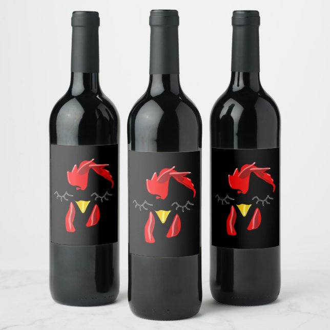 Abstract Chicken Face, Hen and Poultry Lovers Gift Wine Label (Bottles)
