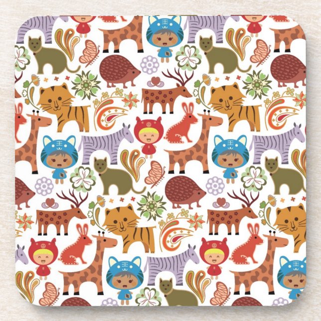 Abstract Child and Animals Pattern Coaster (Front)