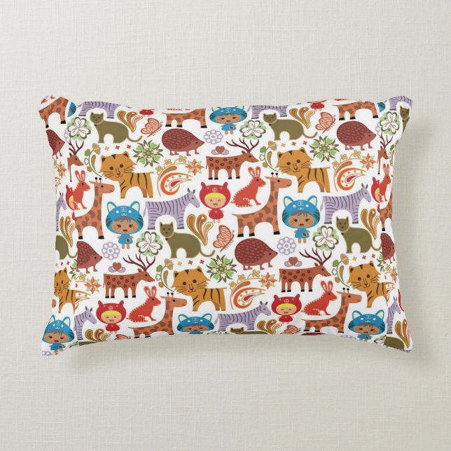 Abstract Child and Animals Pattern Decorative Cushion (Front)