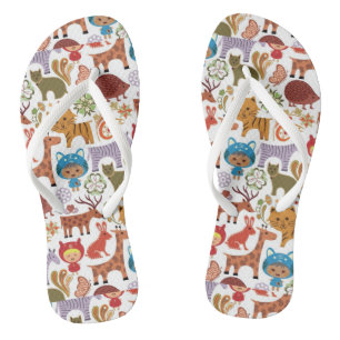 Abstract Child and Animals Pattern Jandals